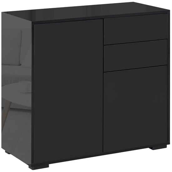 HOMCOM Stylish Buffet Sideboard High Gloss Kitchen Storage Cabinet Cupboard with Push Open Design 2 Drawer 2 Doors Shelf.