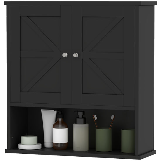 kleankin Farmhouse Bathroom Medicine Cabinet, Wall Cabinet with Barn Doors, and Adjustable Shelf for Laundry Room, Black | The Comfy Couch Canada