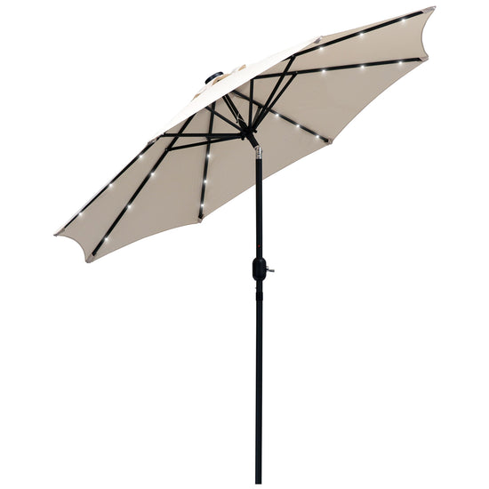 Outsunny 9ft Solar LED Patio Umbrella: Cream Outdoor Tilt Canopy with 24 Lights for Nighttime Ambiance | The Comfy Couch Canada