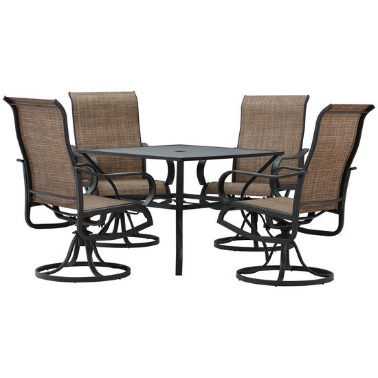 Outsunny 5-Piece Outdoor Patio Dining Set, 4 Swivel Rocker Chairs and 37" x 37" Dining Table Furniture Set with Umbrella Hole, Black | The Comfy Couch Canada