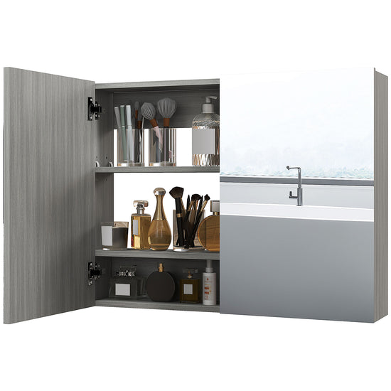 HOMCOM Wall-Mounted Bathroom Mirror Cabinet Double Door Storage Organizer Adjustable Shelf Grey | The Comfy Couch Canada