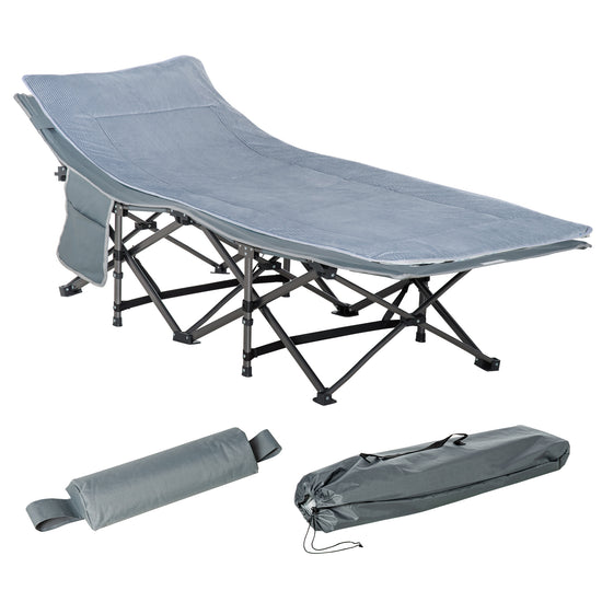 Outsunny Folding Camping Cot with Mattress Pillow Double Layer Oxford Heavy Duty Sleeping Cot Carry Bag Dark Grey | The Comfy Couch Canada
