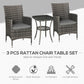Outsunny Rattan Bistro Set 3PC Grey Armchair Glass Top Coffee Table Outdoor Patio Furniture Wicker Weave Garden Balcony | The Comfy Couch Canada