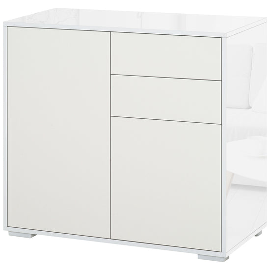 HOMCOM Buffet Sideboard High Gloss Kitchen Storage Cabinet Cupboard with Drawer Shelf Push Open Design White for Dining Room.