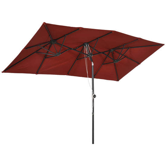 Outsunny Double Sided Patio Umbrella with Adjustable Height Tilt Function Vents 12 Ribs for Outdoor Garden Deck Pool Wine Red | The Comfy Couch Canada