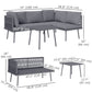 Outsunny 3 Pieces Outdoor Furniture Set, L Shaped Wicker Patio Furniture Conversation Set with Cushions, Steel Table, Grey | The Comfy Couch Canada