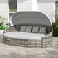 Outsunny 4PC Patio Furniture Set PE Wicker Round Daybed Outdoor Rattan Lounge Light Grey | The Comfy Couch Canada