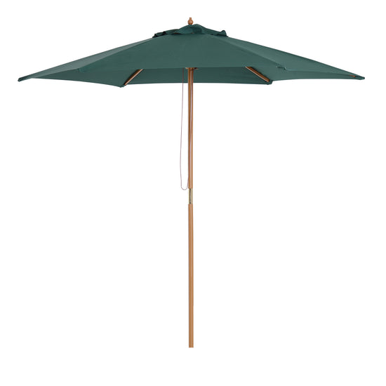 Outsunny Wood Patio Umbrella: 8FT Round Market Garden Parasol with Bamboo Ribs & Top Vent, Dark Green | The Comfy Couch Canada