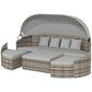 Outsunny 4PC Patio Furniture Set PE Wicker Round Daybed Outdoor Rattan Lounge Light Grey | The Comfy Couch Canada