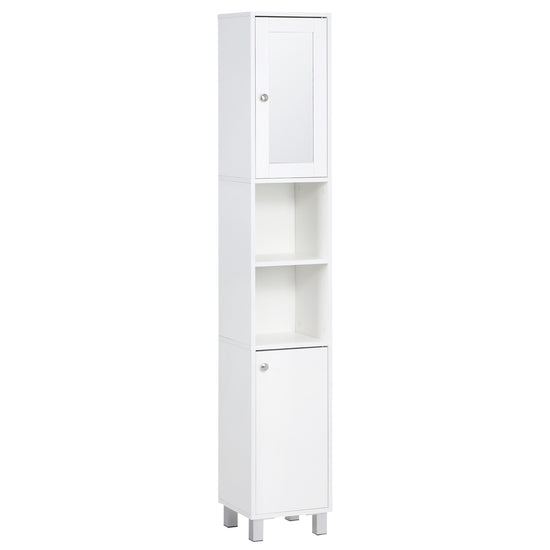 kleankin Tall Narrow Bathroom Cabinet: Freestanding Tower with Mirror, Adjustable Shelves & Space-Saving Design, White Elegant Unit | The Comfy Couch Canada