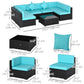Outsunny 7 Pieces Patio Sofa Outdoor Wicker Sectional Patio Furniture, Deep Coffee & Light Blue | The Comfy Couch Canada