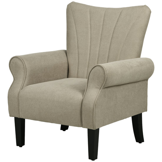 HOMCOM Timeless Elegance: Fabric Armchair with Wooden Legs for Lounge, Bedroom, Office, Beige Finish | The Comfy Couch Canada