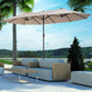 Outsunny 15ft Beige Twin Canopy Patio Umbrella Outdoor Sunshade with Steel Table Lift Crank for Spacious Shade | The Comfy Couch Canada