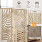 HOMCOM 4 Panel Room Divider, Detachable Folding Privacy Screens with Palm Leaf Design for Home Office, Natural Wood Finish | The Comfy Couch Canada