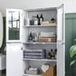 HOMCOM Tall Bathroom Storage Cabinet, Modern Bathroom Cabinet with Glass and Barn Doors, 5-Tier Floor Cabinet, White | The Comfy Couch Canada
