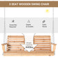 Outsunny 3-Seater Patio Swing Chair with Foldable Table & Cup Holders, Durable Wood Porch Swing, Steel Chains, Natural Finish | The Comfy Couch Canada
