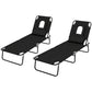 Outsunny 2PCS Adjustable Outdoor Lounge Chair, Garden Folding Chaise Lounge w/ Reading Hole Reclining Tanning Chair Seat, Folding Camping Beach Lounging Bed with Head Support Black | The Comfy Couch Canada