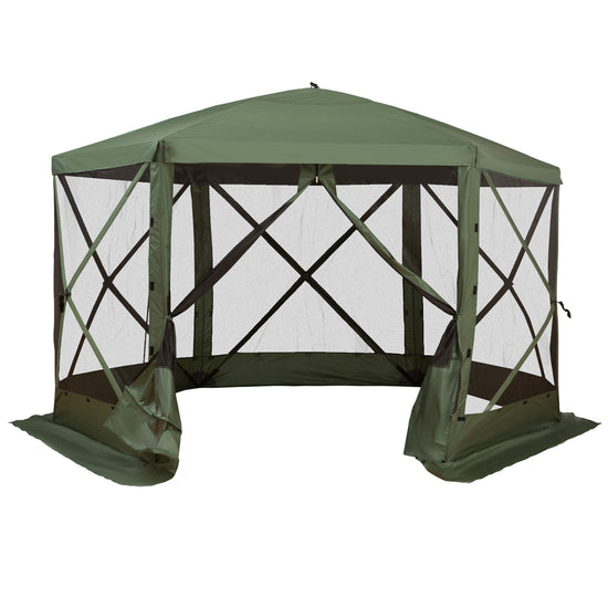 Outsunny 12x12 Pop Up Canopy Tent, Screened Gazebo with Mesh Sidewalls, Carry Bag for Camping & Outdoor Dining, Green | The Comfy Couch Canada