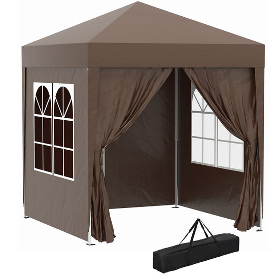 Outsunny 6.6x6.6ft Pop Up Party Tent Outdoor Folding Gazebo Canopy with Side Walls Brown | The Comfy Couch Canada