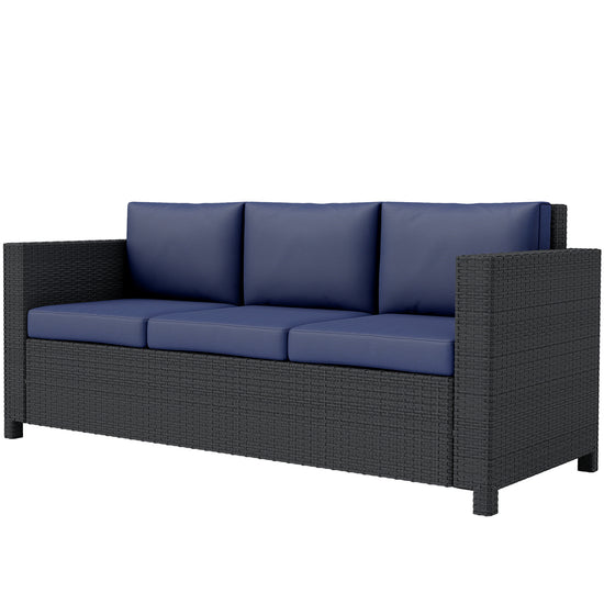 Outsunny Deluxe 3 Seat Rattan Wicker Sofa Garden Outdoor Patio Furniture with Cushion, Navy Blue | The Comfy Couch Canada
