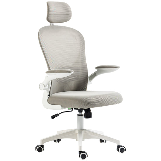 Vinsetto Mesh Office Chair Adjustable Headrest 4D Lumbar Support Flip-up Arm Grey | The Comfy Couch Canada