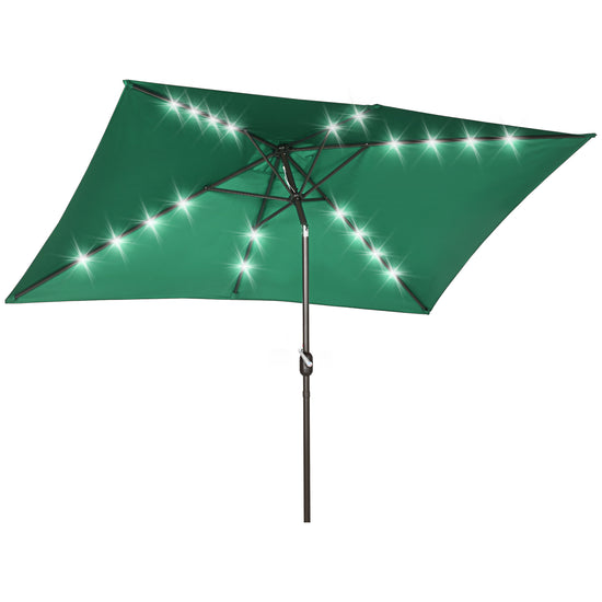 Outsunny Patio Umbrella: 6.5x10ft Rectangular Solar Powered LED Lights Aluminum Tilt Crank Dark Green | The Comfy Couch Canada