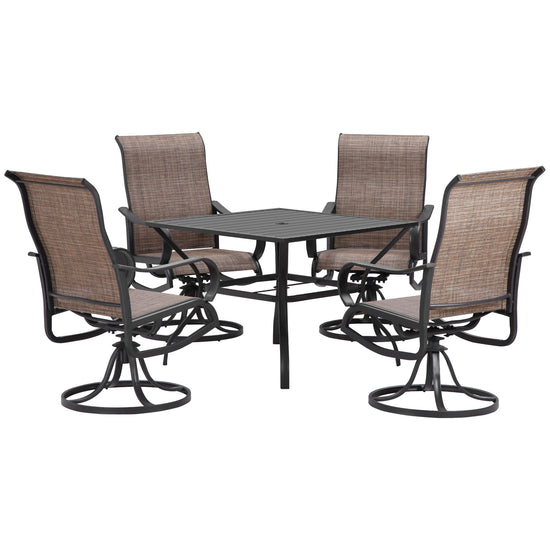 Outsunny Outdoor Dining Set 5-Piece with 4 Swivel Rocker Chairs and 37"x37" Table Brown Patio Furniture with Umbrella Hole | The Comfy Couch Canada