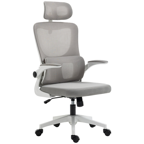 Vinsetto Ergonomic Mesh Office Chair High Back Computer Desk Chair with Adjustable Headrest Lumbar Support Armrests Height Grey.