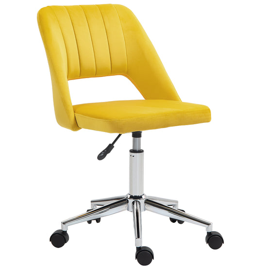 Vinsetto Mid Back Office Chair Velvet Fabric Swivel Scallop Shape Computer Desk Chair, Yellow | The Comfy Couch Canada