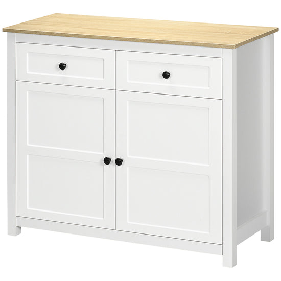 HOMCOM Contemporary Organizer: Sideboard Kitchen Storage Cabinet with Drawers, Adjustable Shelf for Entryway, Living Room, White.