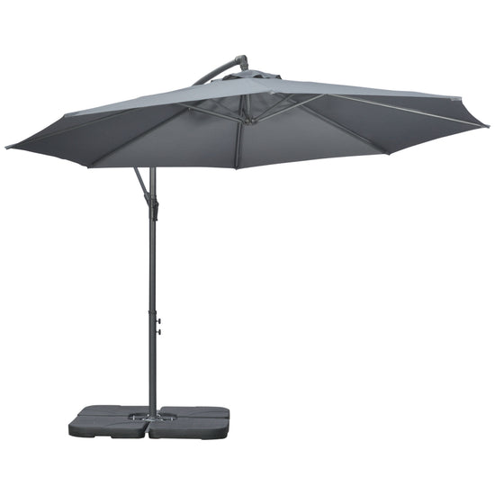 Outsunny 9.6ft Offset Patio Umbrella Garden Hanging Parasol Banana Cantilever with Base Crank Dark Grey | The Comfy Couch Canada