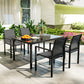 Outsunny 5 Piece Patio Dining Set with 2.1" Umbrella Hole, 4 Stackable Chairs, Tempered Glass Top, Rust-Resistant Metal Frame | The Comfy Couch Canada