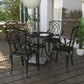 Outsunny 5 Pieces Outdoor Dining Set, Cast Aluminium Patio Table and Chairs with Parasol Hole, Patio Dining Set for 4, Brown | The Comfy Couch Canada