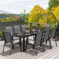 Outsunny 9 Pieces Patio Set with Stackable Chairs, Patio Dining Set with Glass Top for Garden, Patio, Backyard, Grey | The Comfy Couch Canada