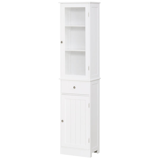kleankin Tall Slim Bathroom Storage Cabinet: 3-Tier Shelf Drawer, Linen Tower, Free Standing Organizer, White | The Comfy Couch Canada
