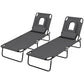 Outsunny 2PCS Adjustable Outdoor Lounge Chair, Garden Folding Chaise Lounge w/ Reading Hole Reclining Tanning Chair Seat, Folding Camping Beach Lounging Bed with Head Support Grey | The Comfy Couch Canada
