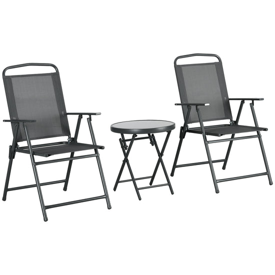 Outsunny 3 Pieces Bistro Set, Foldable Patio Furniture Set with Mesh Chairs, Glass Table for Garden, Balcony, Charcoal Grey | The Comfy Couch Canada