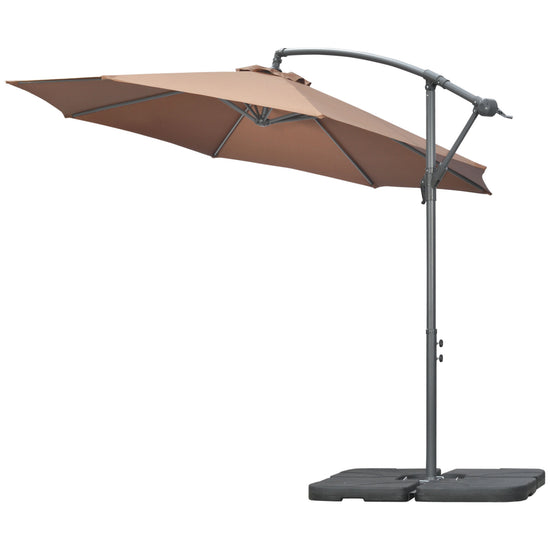 Outsunny 9.6ft Cantilever Patio Umbrella: Outdoor Hanging Parasol with UV Resistant Canopy, Crank & Base, Coffee | The Comfy Couch Canada