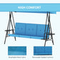 Outsunny 3-Seat Patio Swing with Adjustable Canopy & Side Tray, Outdoor Porch Swing, Removable Blue Cushion for Garden, Poolside | The Comfy Couch Canada