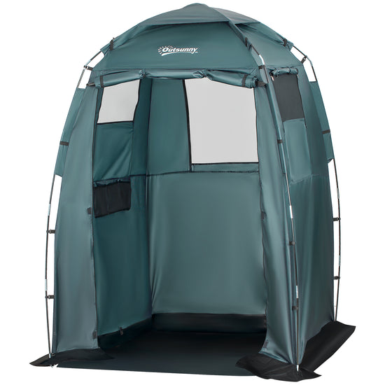 Outsunny Portable Shower Tent Changing Room Privacy Shelter for Camping with Windows Floor Mat Foldable Green | The Comfy Couch Canada