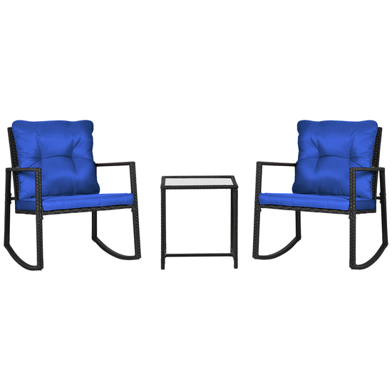 Outsunny Rocking Bistro Set 3PC Outdoor Wicker Patio Furniture with Glass Coffee Table Rocking Chairs for Porch | The Comfy Couch Canada