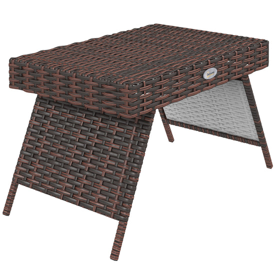 Outsunny Rattan Foldable End Table Outdoor Metal Frame Patio Wicker Coffee Side Table for Poolside Lawn Garden Brown | The Comfy Couch Canada