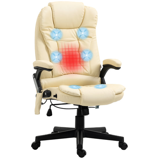 HOMCOM Heated Ergonomic Office Chair: Adjustable, Massage, Swivel, Vibrating, High Back Leather Executive, Beige | The Comfy Couch Canada