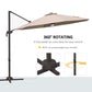Outsunny 10ft Offset LED Patio Umbrella: Cantilever Parasol with 360å¡ Rotation, Cross Base for Outdoor Deck & Beach, Khaki | The Comfy Couch Canada