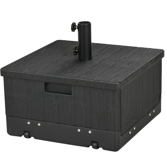 Outsunny 3-in-1 Patio Umbrella Base with Wheels, Side Table & Planter, 175lbs, Heavy-Duty, Black | The Comfy Couch Canada