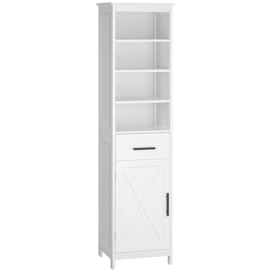 kleankin Sleek Tall Bathroom Cabinet Free Standing Slim Organizer 3-Tier Shelf Cupboard Door White | The Comfy Couch Canada