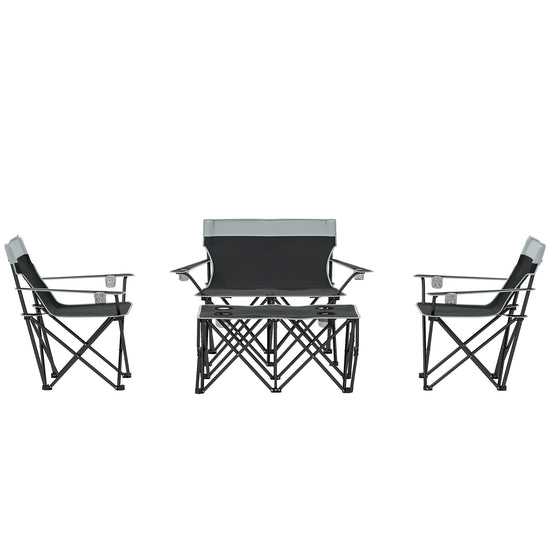 Outsunny 4 Piece Folding Camping Table and Chairs, Outdoor Lawn Chair Set w/ Table, Cup Holders for Hiking, Picnic, Grey