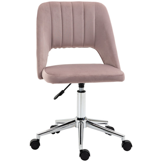 Vinsetto Mid Back Office Chair Velvet Fabric Swivel Scallop Shape Computer Desk Chair, Pink | The Comfy Couch Canada