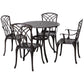 Outsunny 5 Pieces Outdoor Dining Set, Cast Aluminium Patio Table and Chairs with Parasol Hole, Patio Dining Set for 4, Brown | The Comfy Couch Canada
