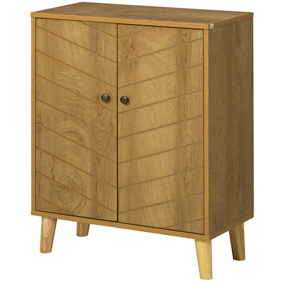 HOMCOM Natural Wood Storage Cabinet: Shelf Cupboard with Wood Legs for Living Room, Bathroom & Versatile Organization.